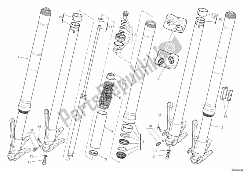 Toutes les pièces pour le Fourche Avant du Ducati Multistrada 1200 ABS USA 2010